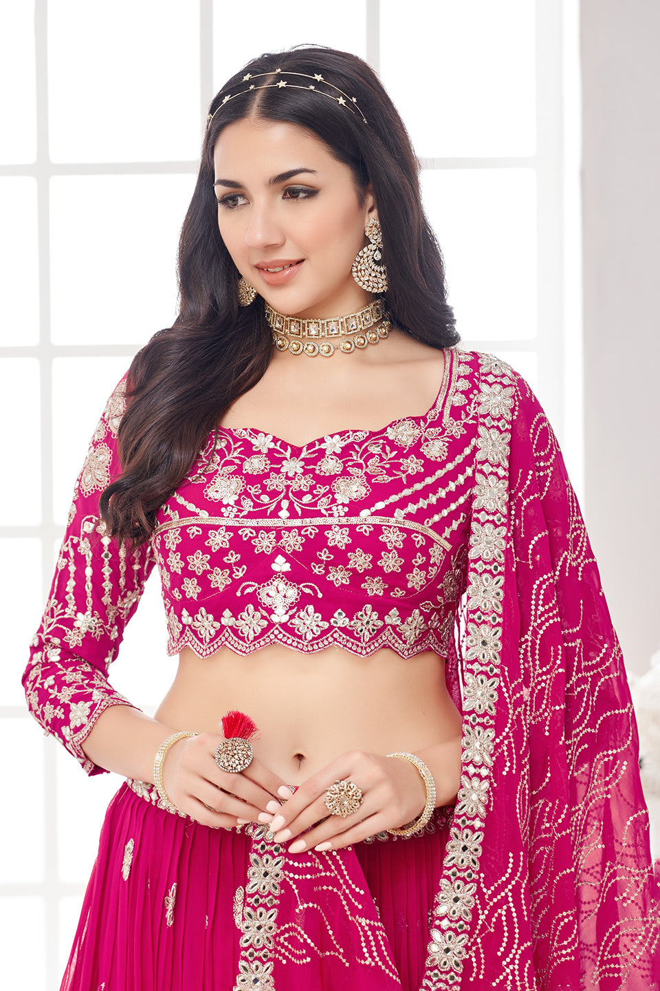 Meherbaan Dark Pink Georgette Lehenga Set