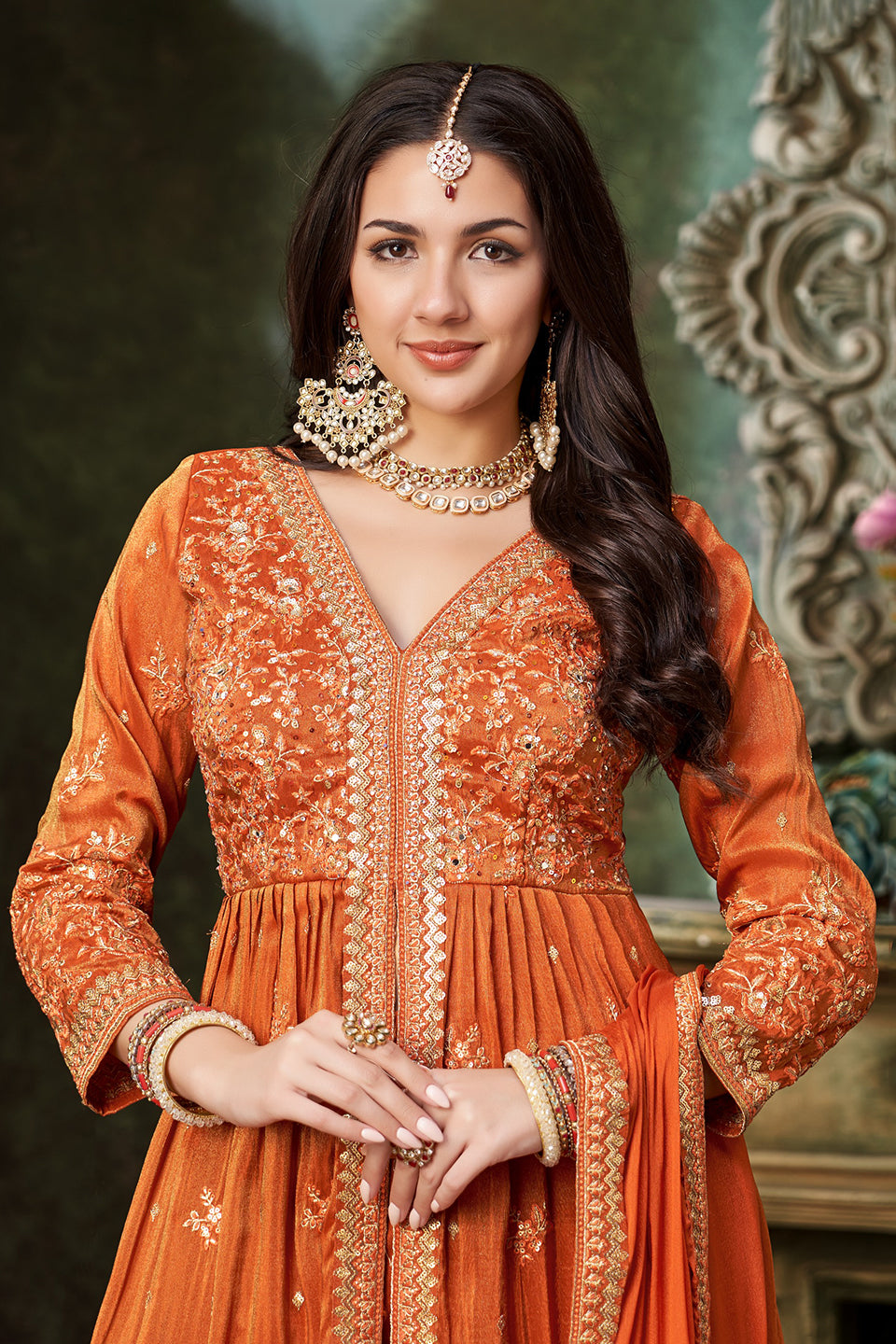 Kesar Meher Orange Shimmer Gown Set