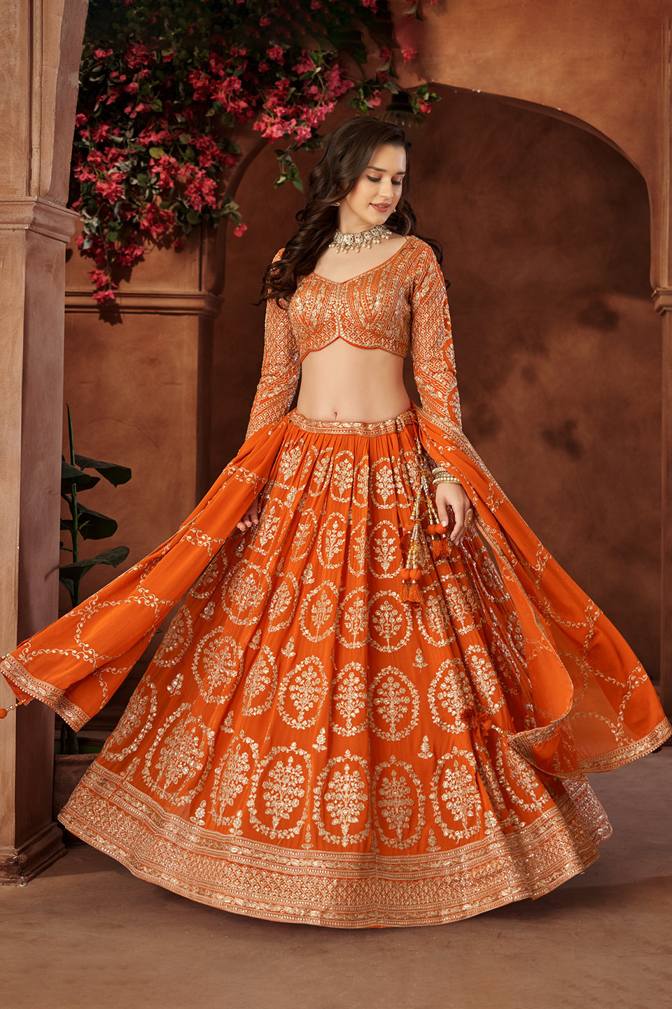 Kesar Noor Orange Shimmer Lehenga Set