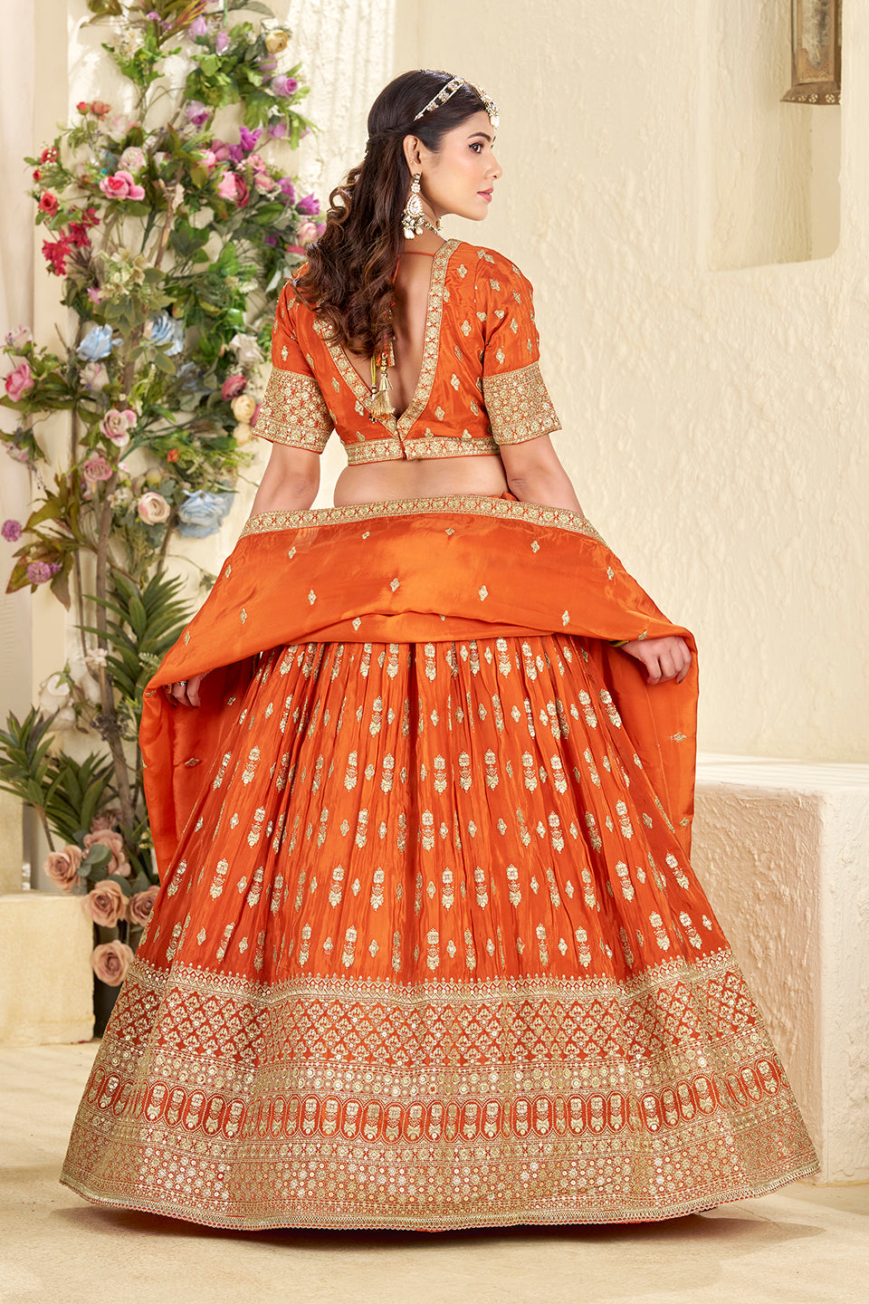 Kesar Gul Orange Shimmer Lehenga Set