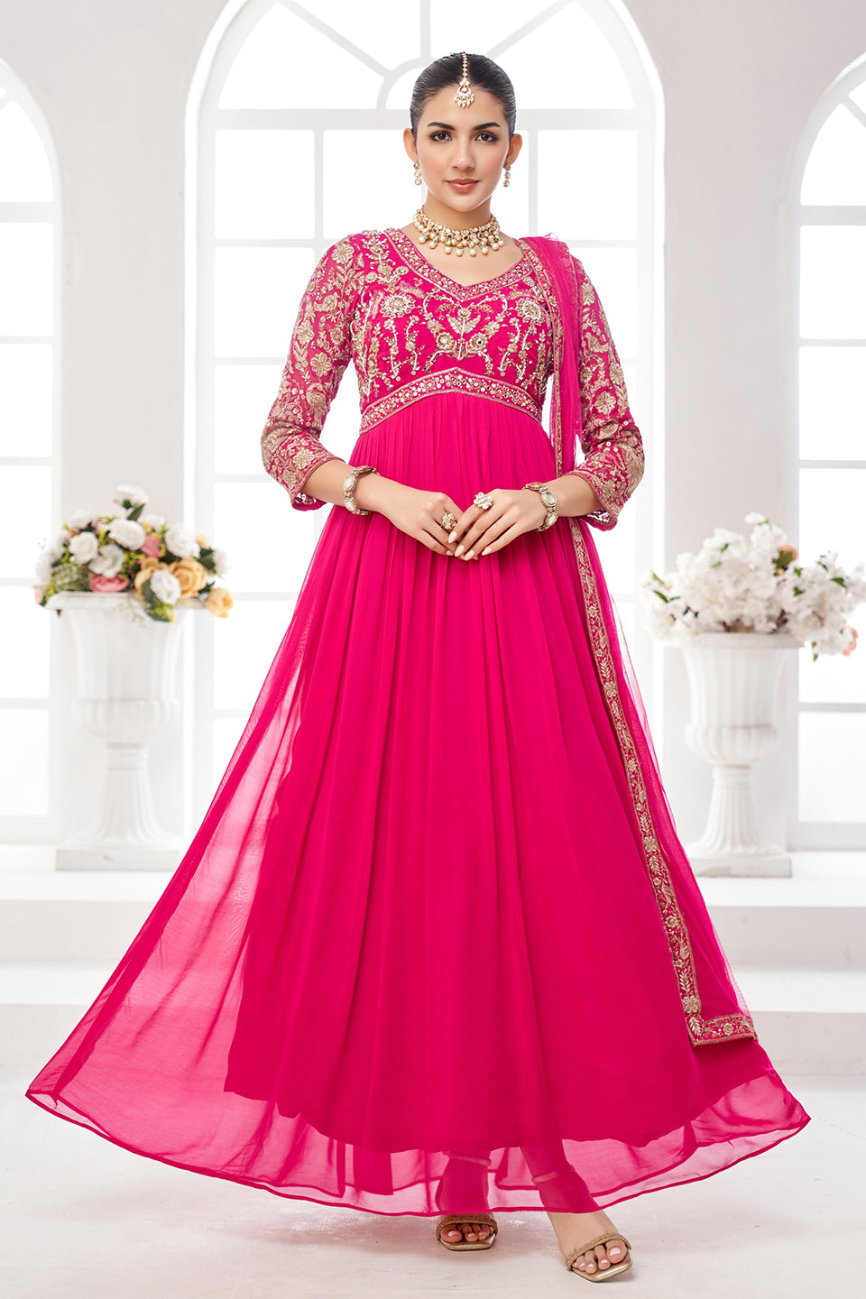 Gulabi Rooh Dark Pink Chinon Gown Set