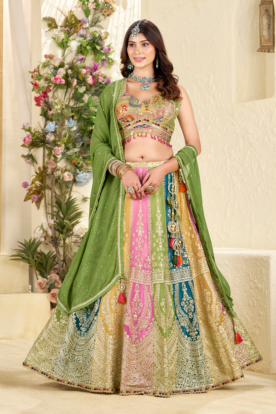 Rang-e-Bahar Multicolour Shimmer Lehenga Set