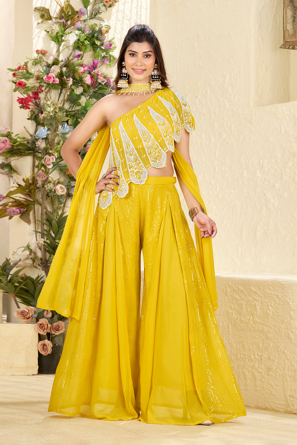 Sunehri Jashn Yellow Chiffon Georgette Indowestern Set