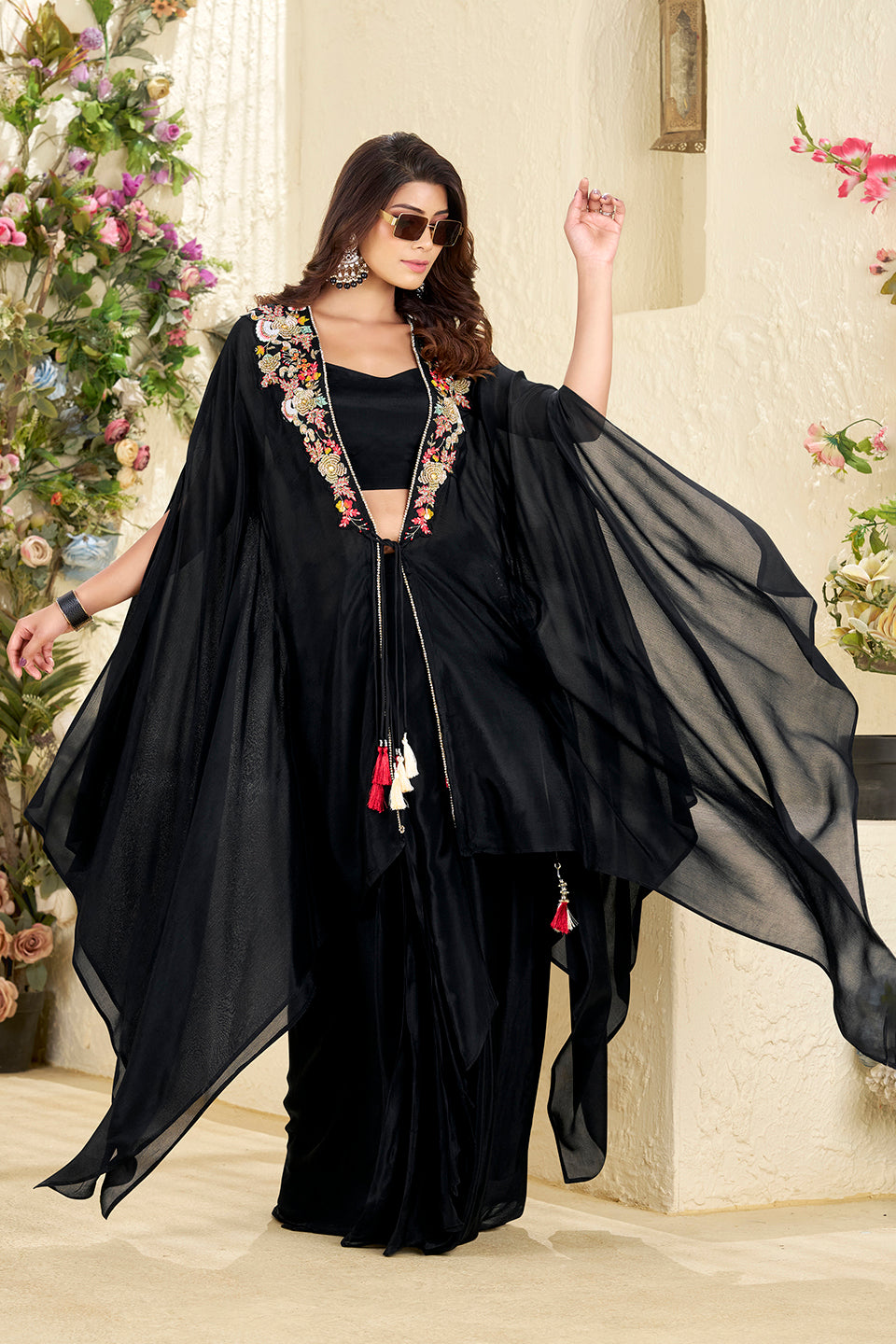 Kaala Kaaya Black Chiffon Georgette Skirt Set