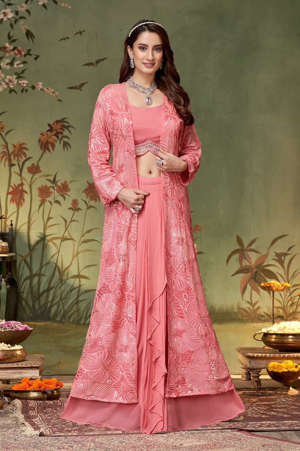 Gulabi Sitara Pink Shimmer Gown Set