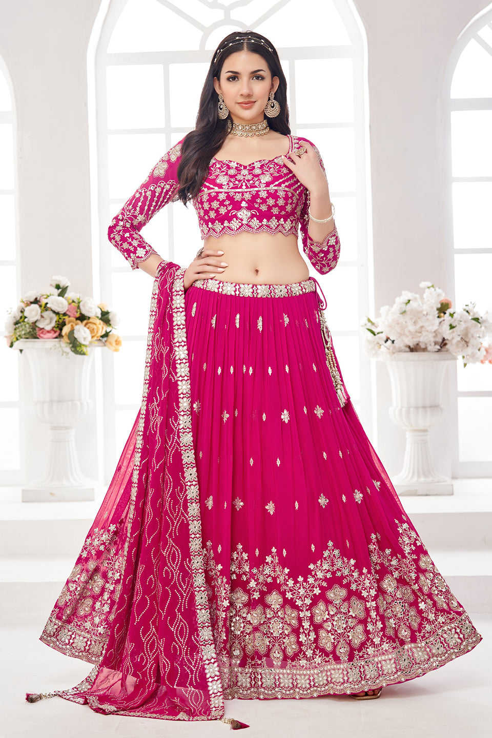 Meherbaan Dark Pink Georgette Lehenga Set