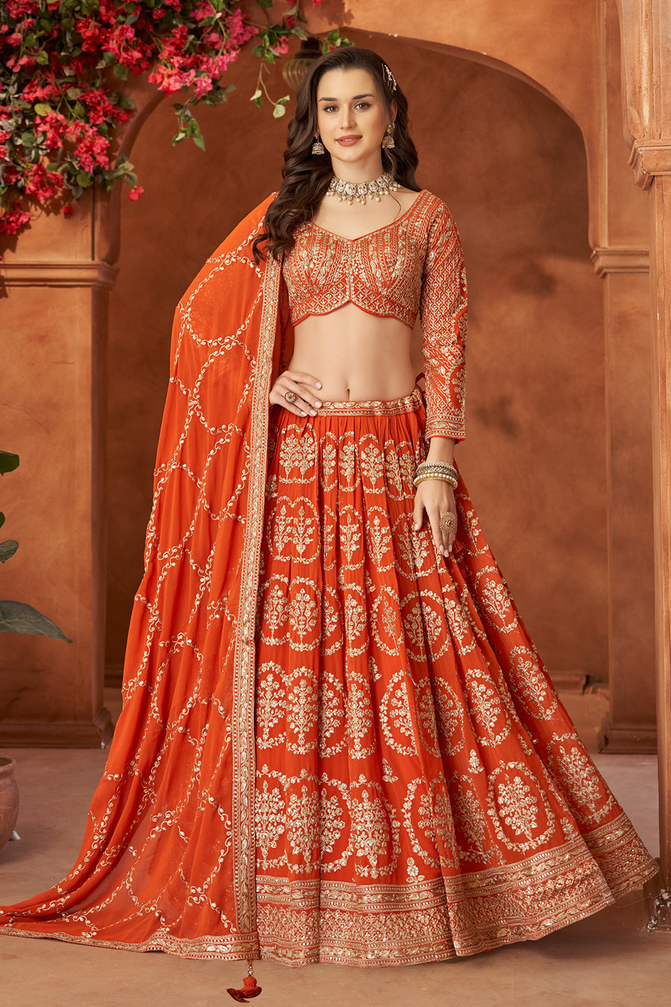 Kesar Noor Orange Shimmer Lehenga Set