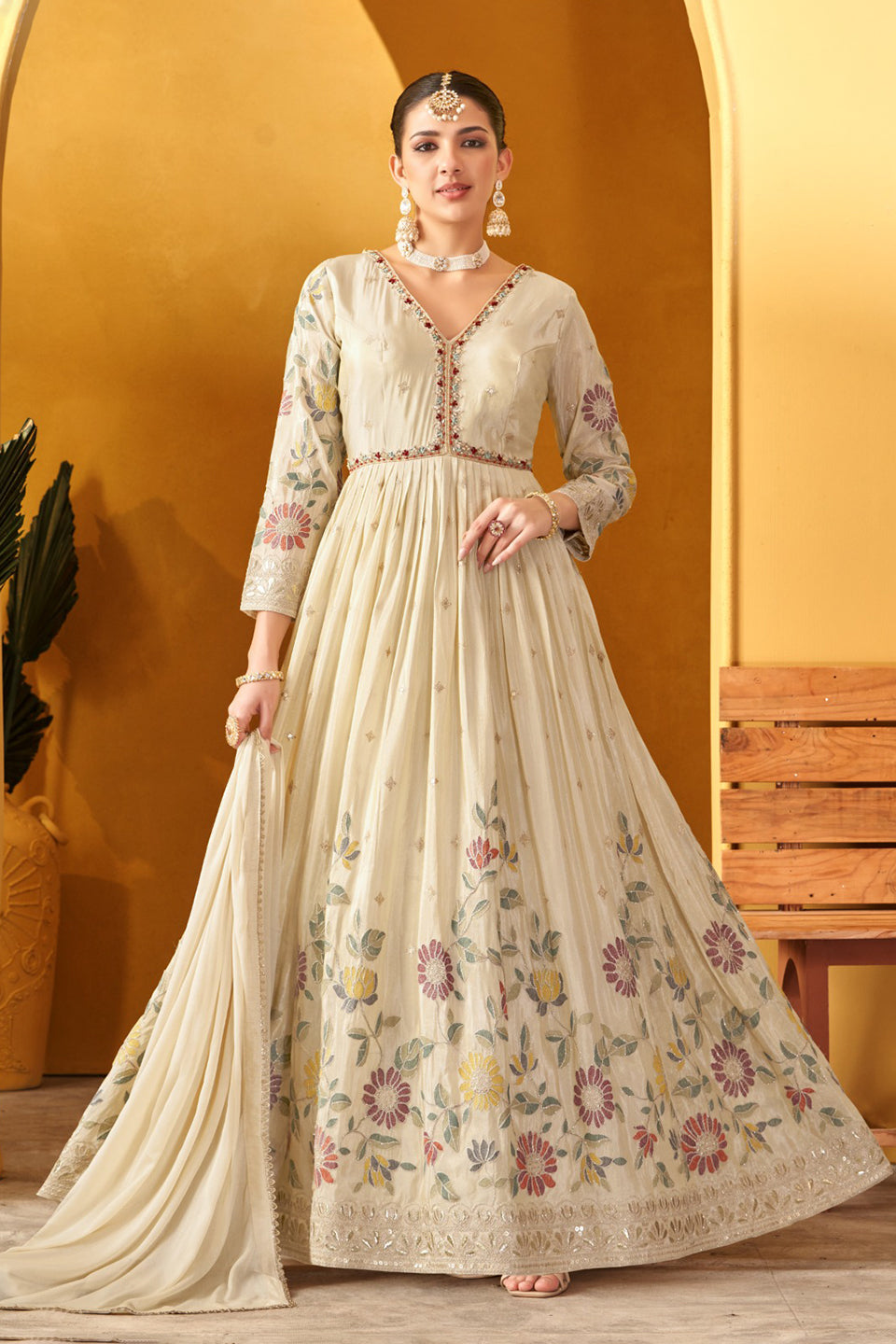 Noor-e-Safed Off-White Shimmer Gown Set