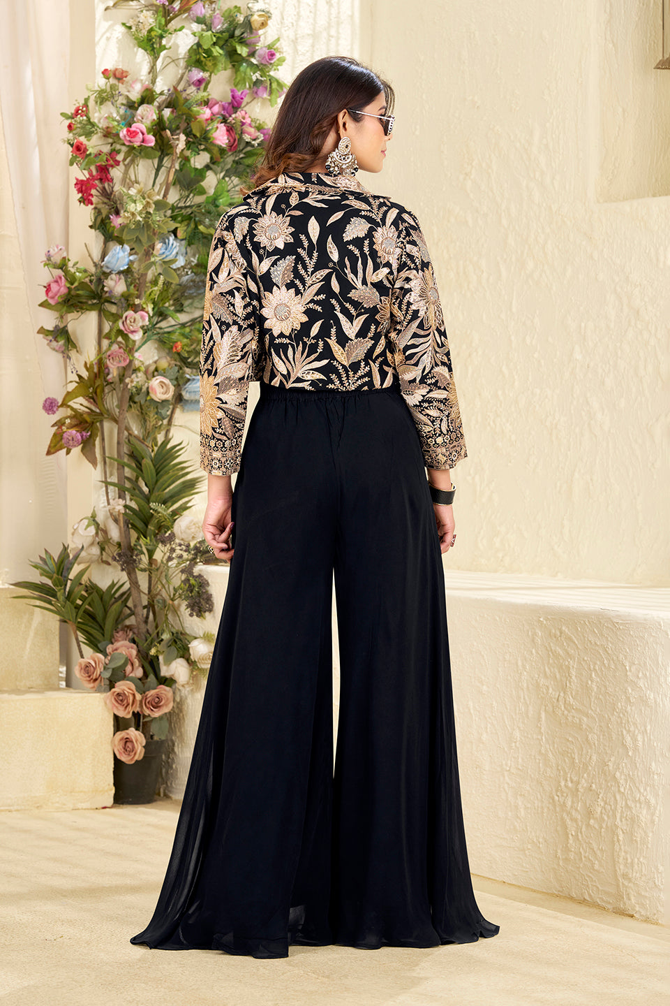 Kaala Meher Black Georgette Plazzo Jacket Set