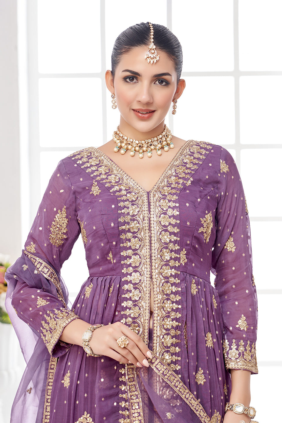 Jamuni Nazakat Purple Shimmer Gown Set