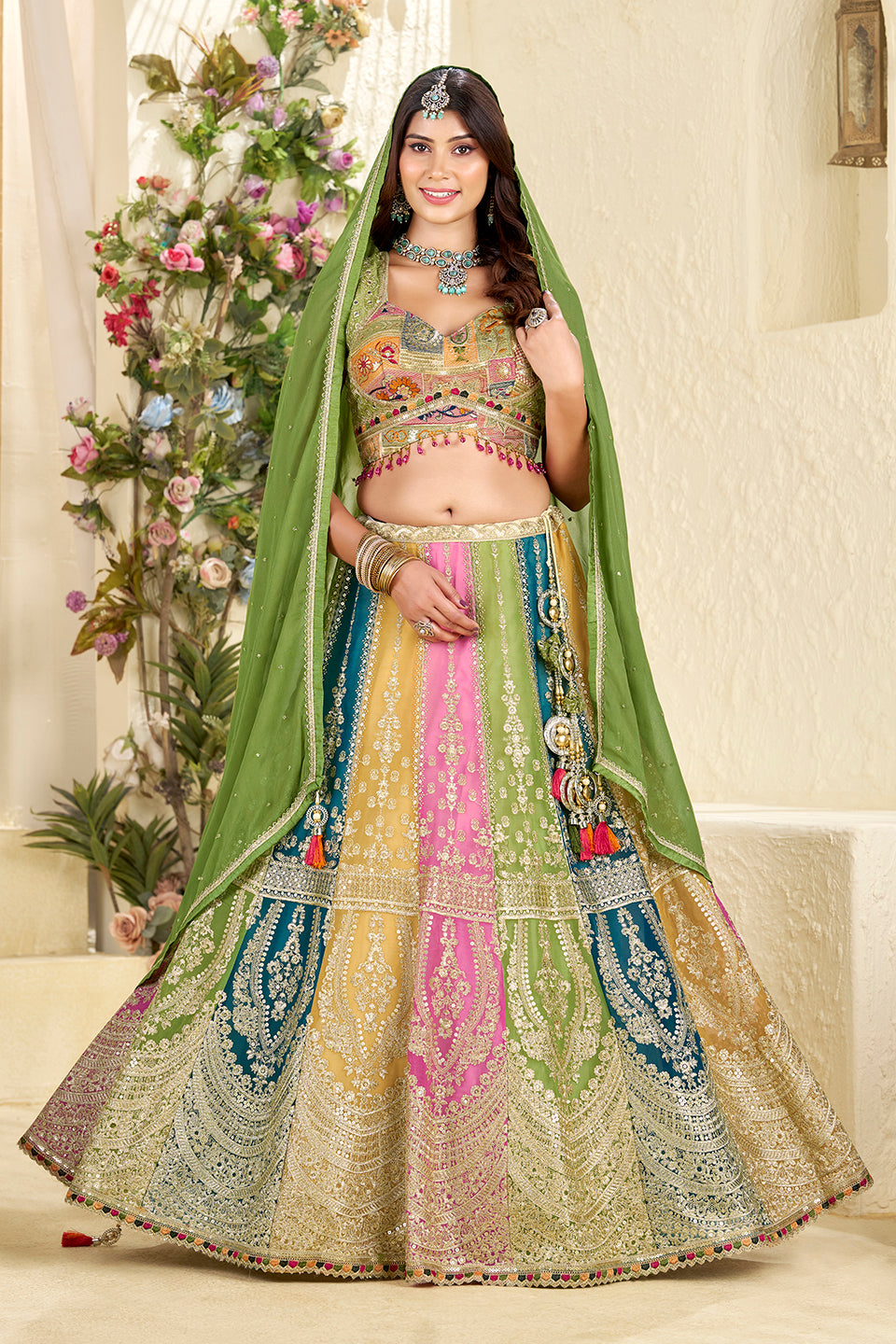 Rang-e-Bahar Multicolour Shimmer Lehenga Set