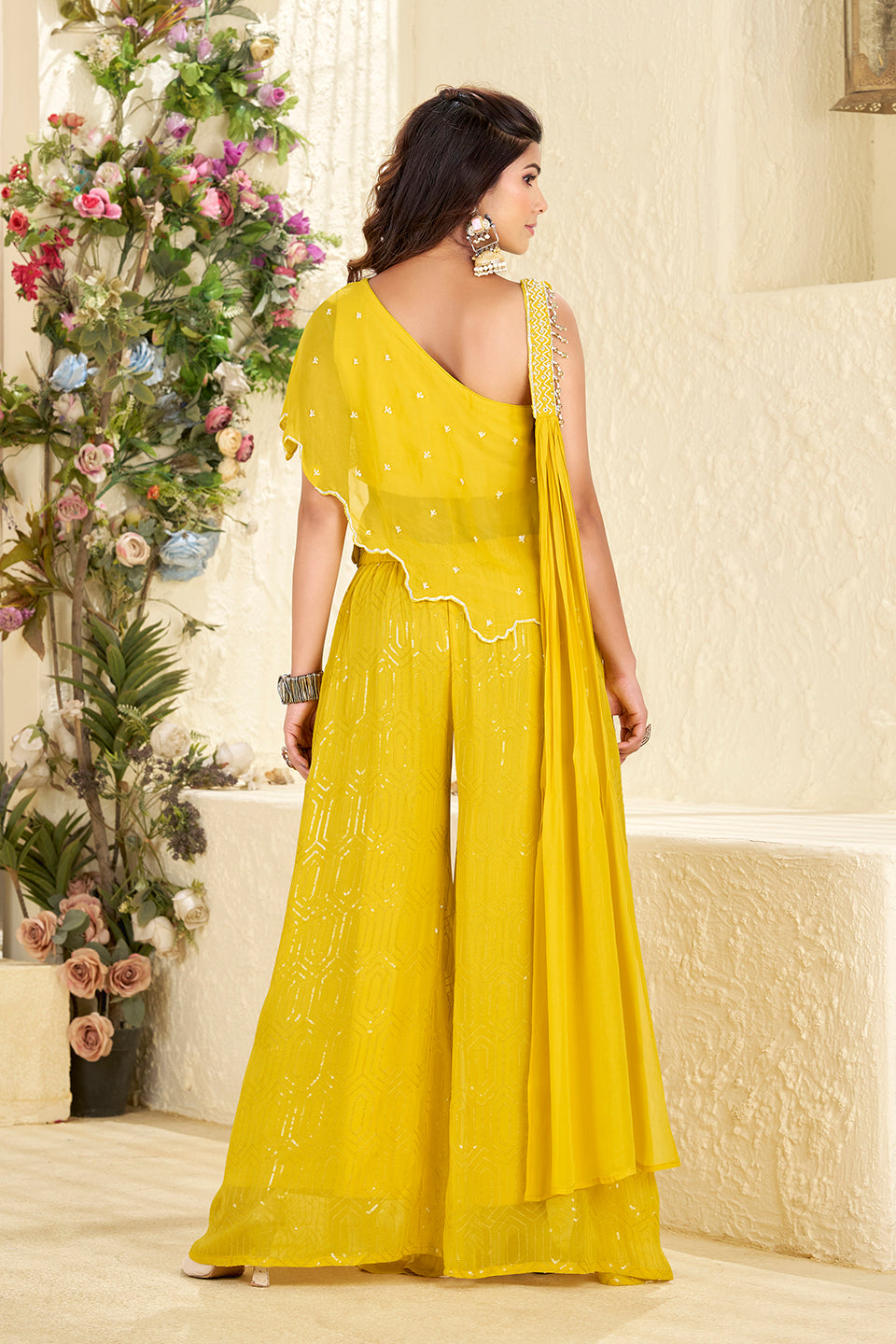 Sunehri Jashn Yellow Chiffon Georgette Indowestern Set