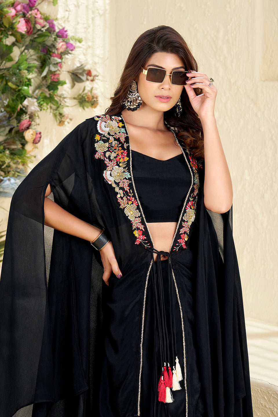Kaala Kaaya Black Chiffon Georgette Skirt Set