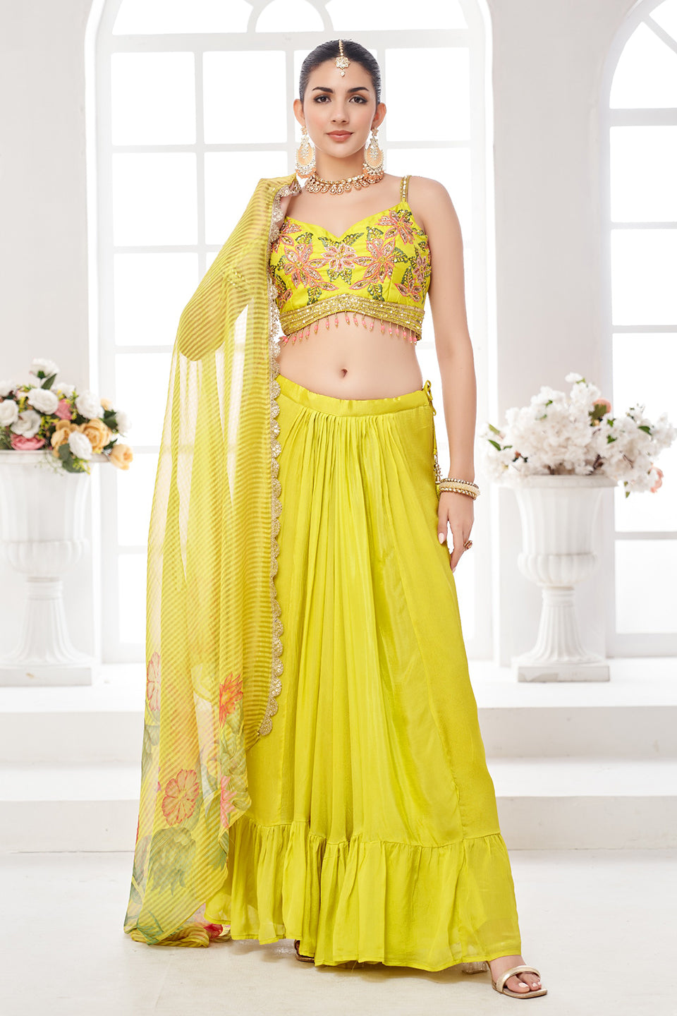 Sunehri Noor Yellow Chinon Indowestern Set