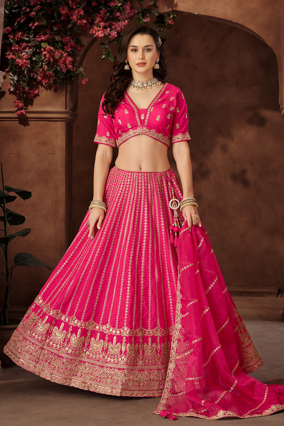 Gulabi Noor Dark Pink Shimmer Lehenga Set