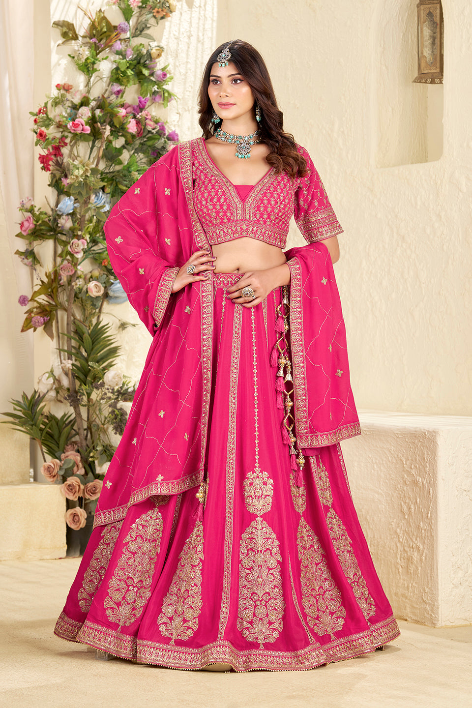 Gulabi Adaa Dark Pink Shimmer Lehenga Set