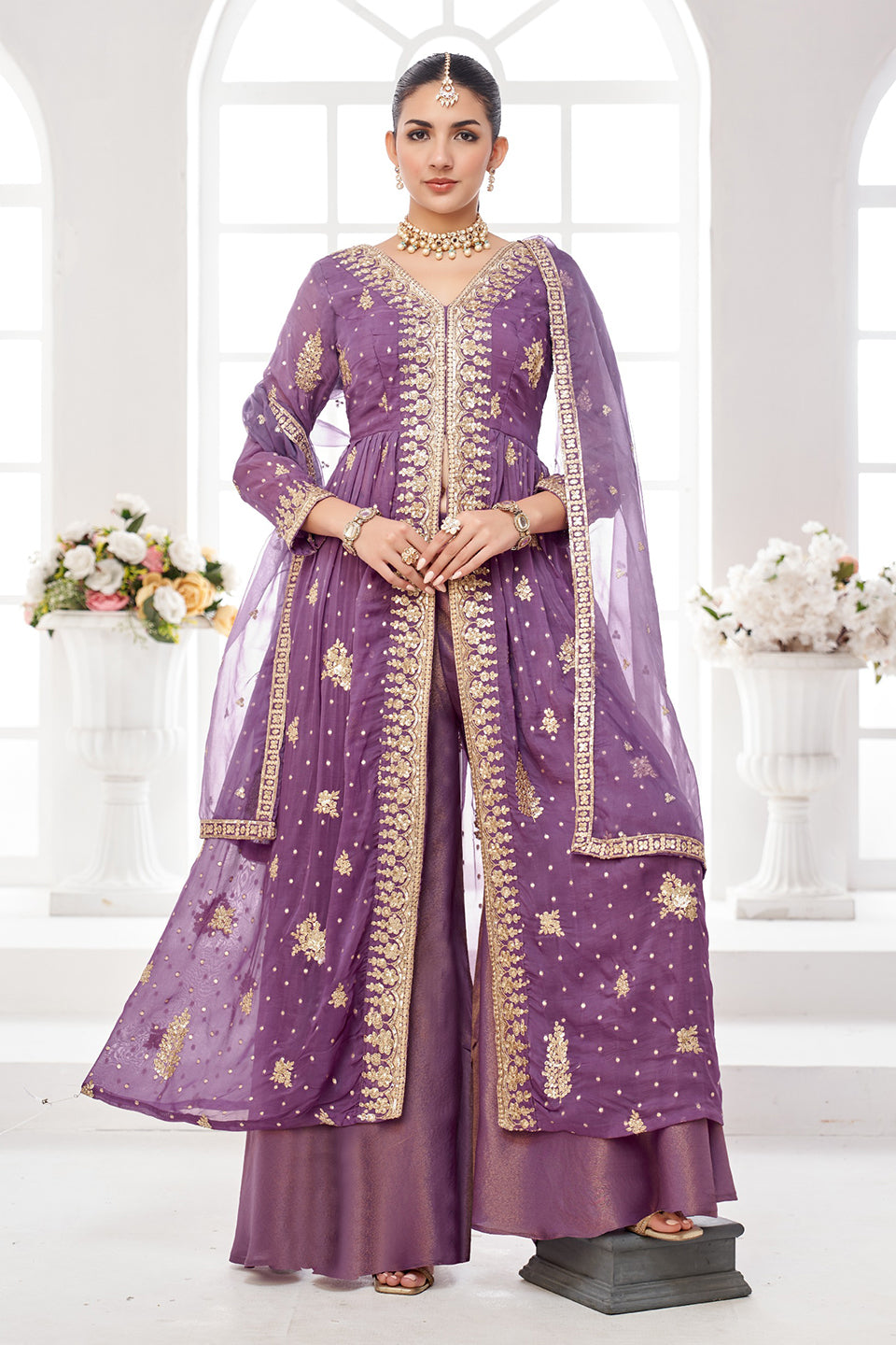Jamuni Nazakat Purple Shimmer Gown Set