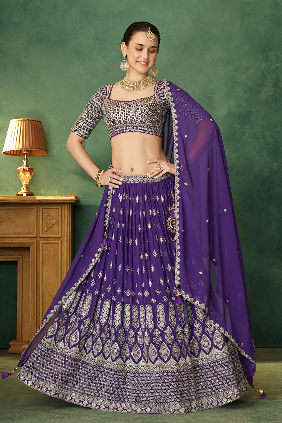 Jamuni Adaa Purple Shimmer Lehenga Set