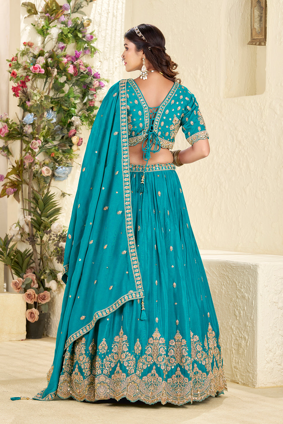 Neel Rooh Ferozi Shimmer Lehenga Set