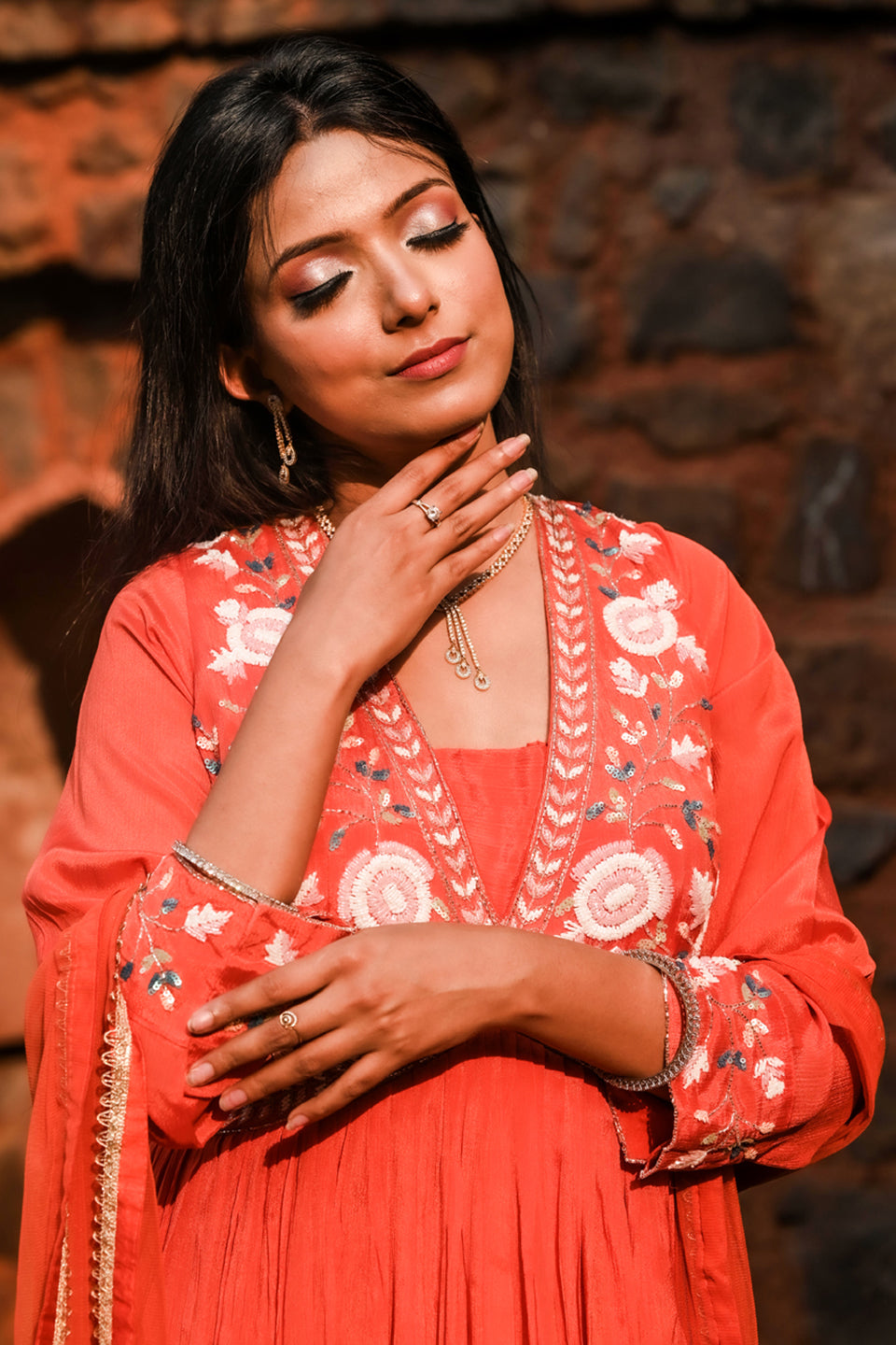 Chinon Anarkali With Embellished Choli