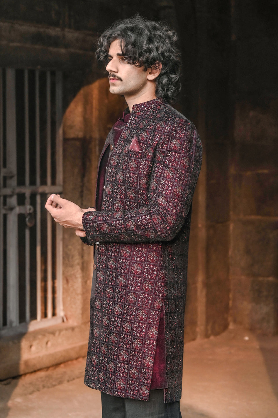 Multicolour Threaded Velvet Indo-Western